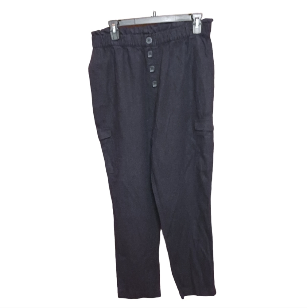 Susan Graver Black Linen Blend Pull on  Pants Ladies Small Office Relaxed Comfy